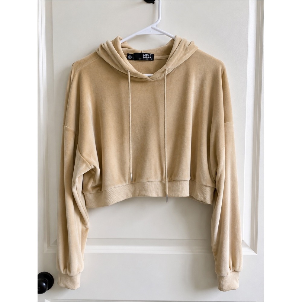 BBJ Cropped Hooded Sweatshirt in Beige